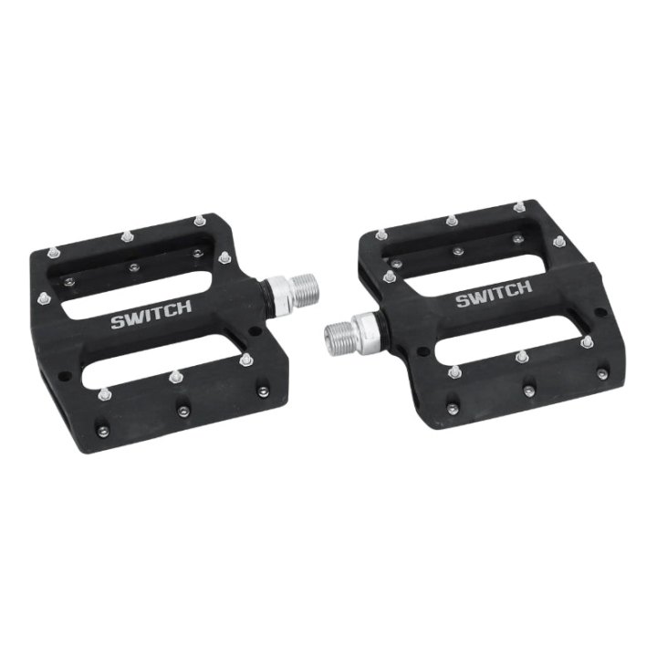 Pédale VTT Plateforme Descente - BMX Switch Jump Résine Noir Filetage 9-16 Avec Picots Argent (Paire)