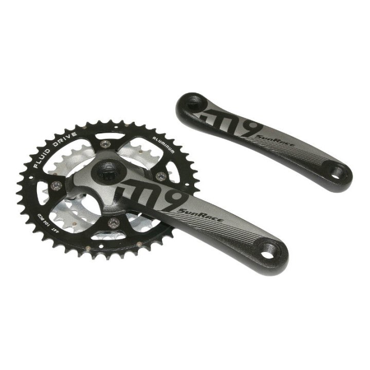 Pédalier VTT Sunrace 7-8-9V. M9 Alu Noir 175 mm 44-32-22 - Boîtier 122.5 mm