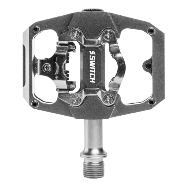 Pédale Gravel - VTT Plate Switch Automatique Ou Standard Alu Cnc Gris 85 X 70 mm (Compatible Shimano SPD) (Paire)