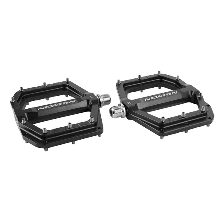 Pédale VTT Plateforme Descente - BMX Newton Noir A Roulements Alu Cnc Filetage 9-16 Avec Picots Argent Demontable (Paire) 120X108 mm
