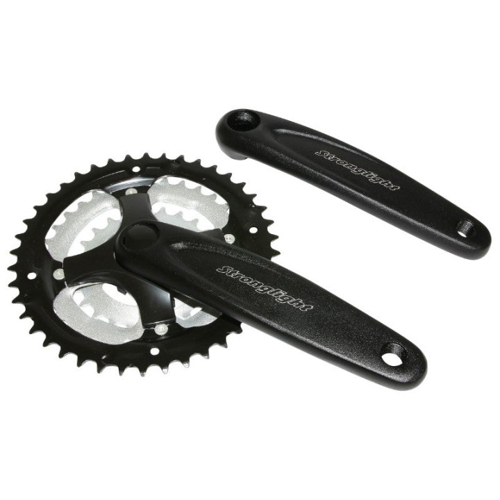 Pédalier VTT Stronglight Argos 8-9V. Alu Argent Grand Plateau Noir 170 mm 42-34-24 (Boîtier 113 mm)