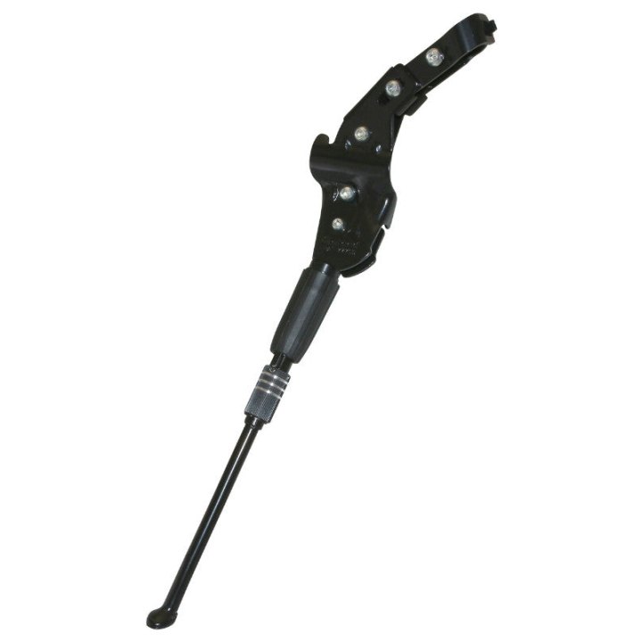 Béquille Vélo Laterale Arrière P2R 24-28" Réglable Fixation Base-Hauban Alu Noir (Compatible Disque De Frein AR)