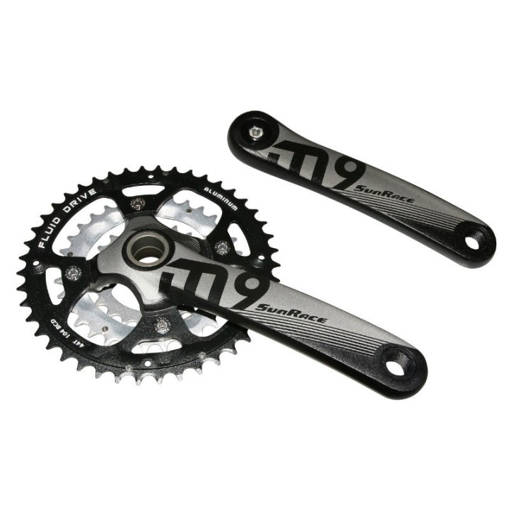 Pédalier VTT Sunrace 9-10V. Ms954 Alu Noir 175 mm 44-32-22 Intégré Avec Cuvette Filete