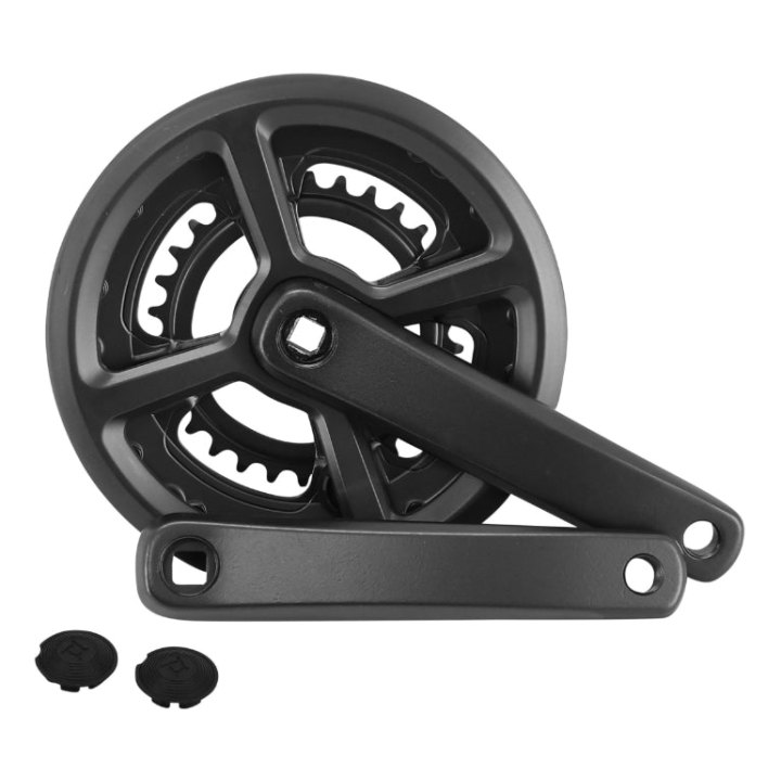 Pédalier Route Alu 170 mm Noir 9V. Plateau 46-30D. Avec Carter Chaîne (Axe Carré Lg 124 mm) - Pour Giant Roam