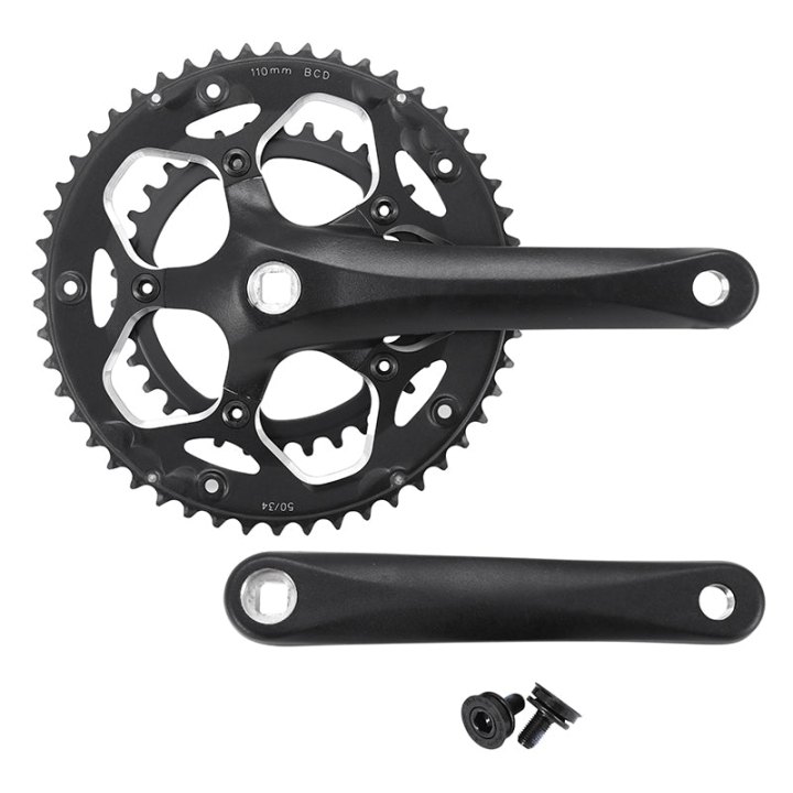 Pédalier Route P2R 8-9V. Alu Noir 172.5 mm 50-34 (Boîtier 110.5 mm)