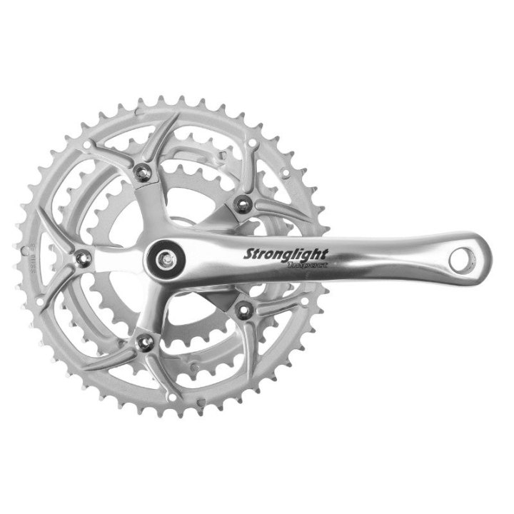 Pédalier Route Stronglight 9-10V. Impact Argent 175 mm 52-42-30 Compatible 8V. (Axe Carré 115 mm)