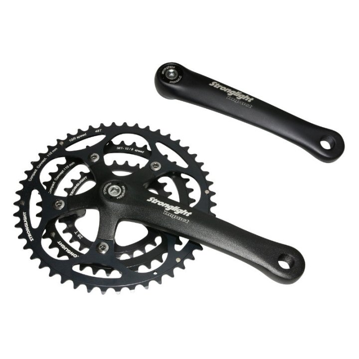 Pédalier Route Stronglight 9-10V. Impact Noir 172.5 mm 48-38-28 Compatible 8V. (Axe Carré 115 mm)
