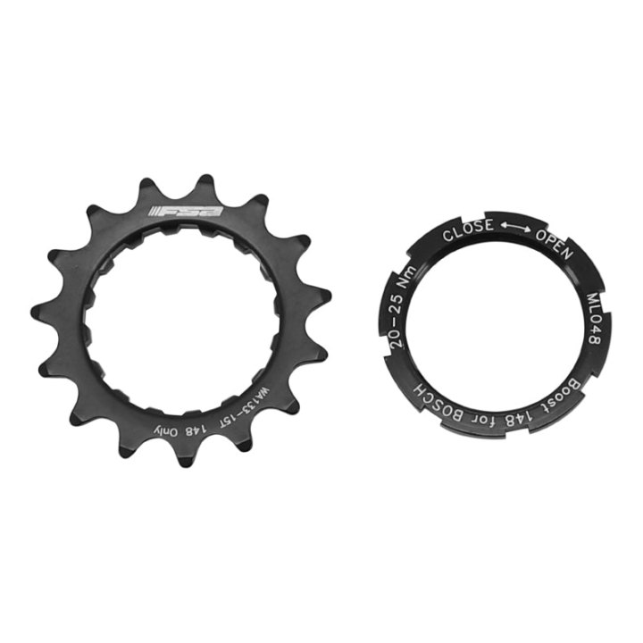 Pignon Compatible Bosch 15 dents (Avec Deport-Epaulement 2,5 mm) Fsa Noir Pour Chaîne 2.38 - Livre Avec Contre Écrou