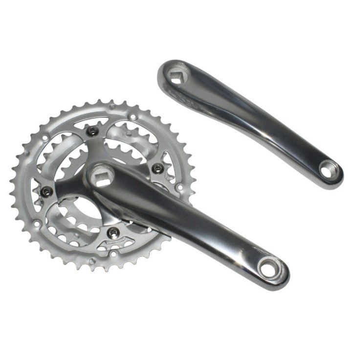 Pédalier VTT P2R 9-8V. Alu Argent 170 mm 42-32-22 (Boîtier 113 mm) Plateaux Demontables