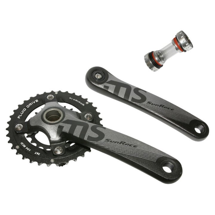 Pédalier VTT Sunrace 10V. Ms10 Alu Noir 175 mm 36-22 Intégré Avec Cuvette Filete