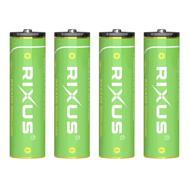 Pile Rechargeable Lr06 1.5V Rixus Lithium-Ion Aa 3000 Mwh (Vendu Par 4) Inclus Câble Usb-C - Rxaa05-
