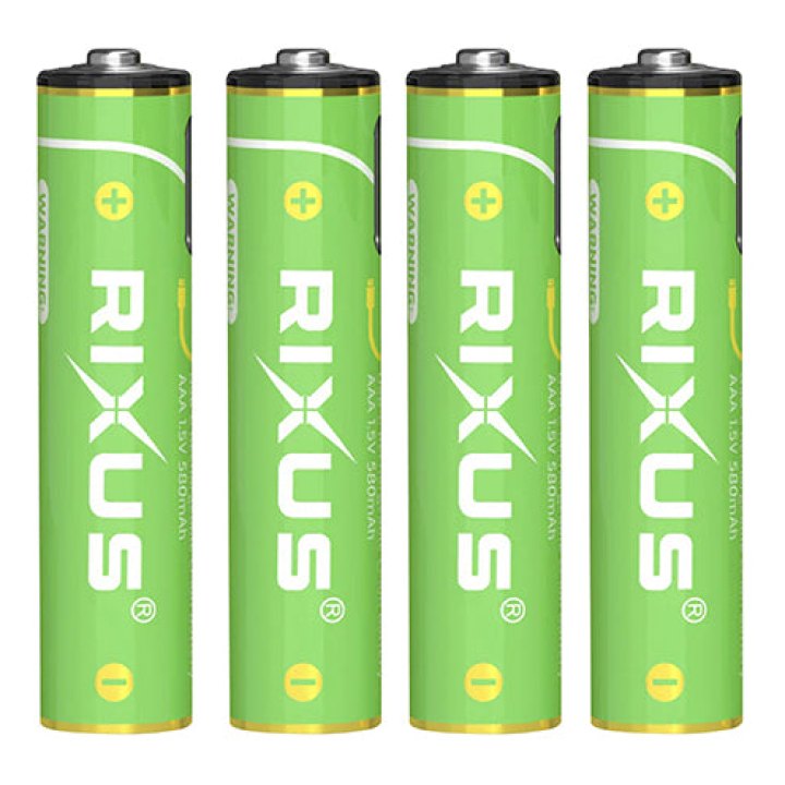 Pile Rechargeable Lr03 1.5V Rixus Lithium-Ion Aaa 880 Mwh (Vendu Par 4) Inclus Câble Usb-C -Rxaa07-
