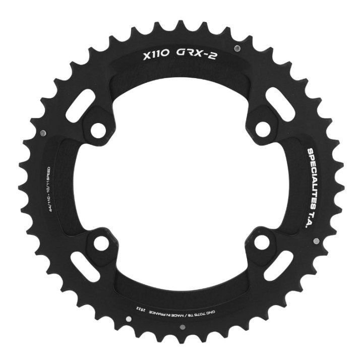 Plateau Gravel 4 branches Ø 110 Pour Shimano Grx Double Ta X110 Extérieur 44 dents Compatible Rx600-Rx810 Noir 10-11V.