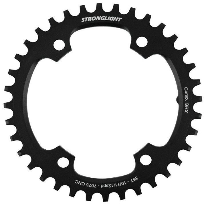 Plateau Gravel 4 branches Ø 110Pour Shimano Grx Fc-Rx600-Rx610-Rx810-Rx820 Stronglight Mono Alu Noir 36 dents - Deport 3 mm 12-11-10V.