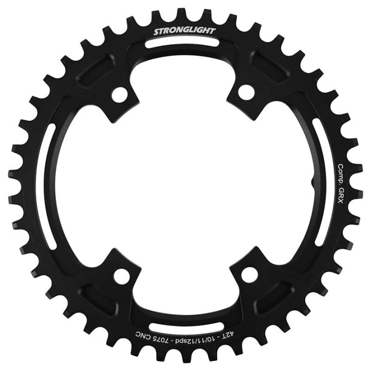 Plateau Gravel 4 branches Ø 110Pour Shimano Grx Fc-Rx600-Rx610-Rx810-Rx820 Stronglight Mono Alu Noir 42 dents - Deport 3 mm 12-11-10V.