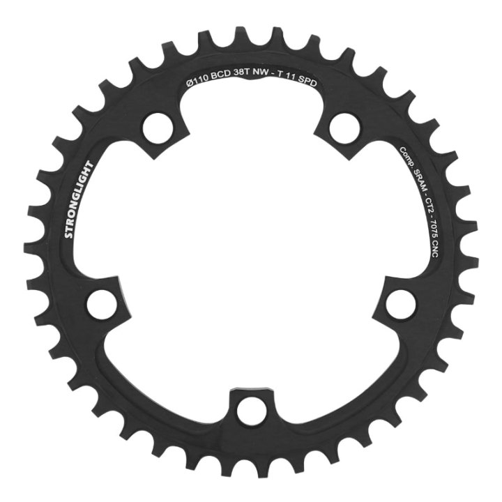 Plateau Gravel 5 branches Ø 110 Pour Sram Stronglight Ct2 38 dents Mono Noir Compatible Red-Force-Rival 11V. Narrow Wide