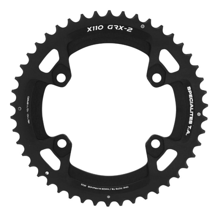 Plateau Gravel 4 branches Ø 110 Pour Shimano Grx Double Ta X110 Extérieur 46 dents Compatible Rx600-Rx810 Noir 10-11V.