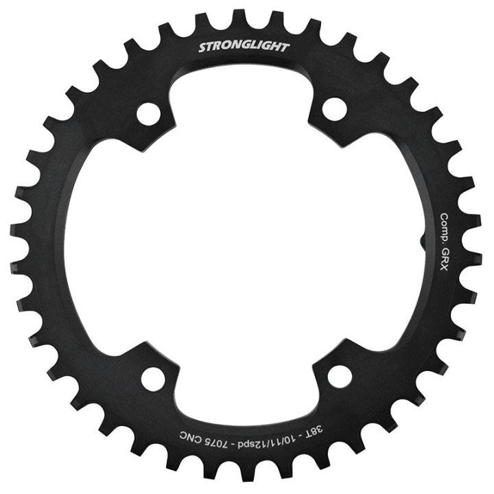 Plateau Gravel 4 branches Ø 110Pour Shimano Grx Fc-Rx600-Rx610-Rx810-Rx820 Stronglight Mono Alu Noir 38 dents - Deport 3 mm 12-11-10V.