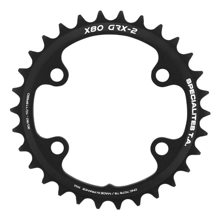 Plateau Gravel 4 branches Ø 80 Pour Shimano Grx Double Ta X80 30 dents Intérieur Compatible Rx600-Rx810 Noir 10-11V.