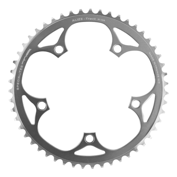 Plateau Piste 5 branches Ø 130 Ta 51 dents Argent Alu 7075 Pour Chaîne 3.17 mm (1"1-8)