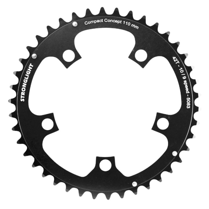 Plateau Route 5 branches Ø 110 Stronglight Dural 42 dents Intérieur Noir Type Shimano 10-9V.