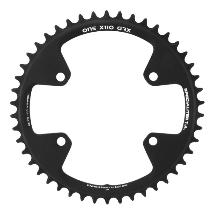 Plateau Gravel 4 branches Ø 110 Pour Shimano Grx Mono Ta X110 One 46 dents Compatible Rx600-Rx810 Noir 10-11V.
