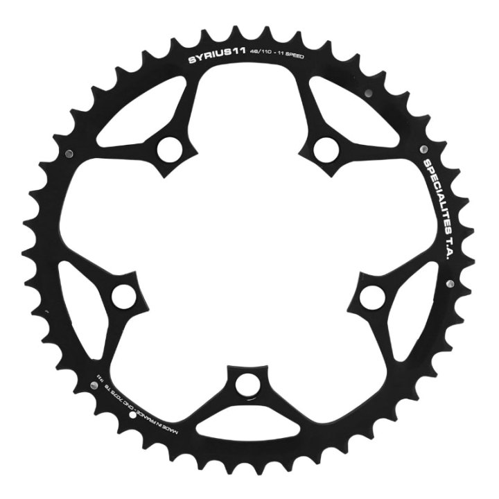 Plateau Route 5 branches Ø 110 Ta Syrius 46 dents Extérieur Noir Alu 7075 Type Shimano 10-11V.