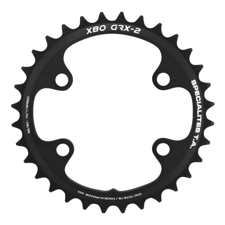 Plateau Gravel 4 branches Ø 80 Pour Shimano Grx Double Ta X80 32 dents Intérieur Compatible Rx600-Rx810 Noir 10-11V.