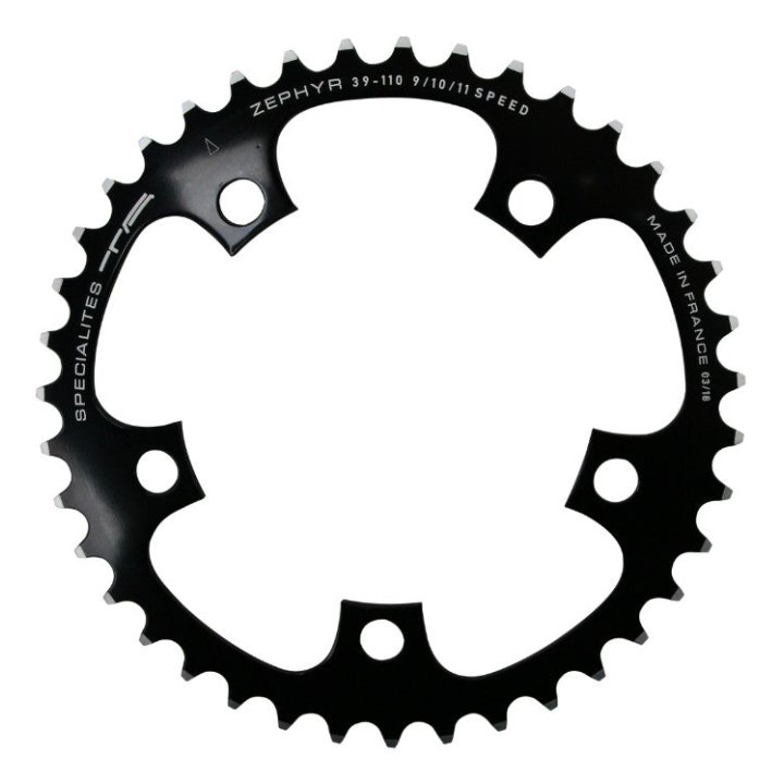 Plateau Route 5 branches Ø 110 Ta Zephyr 38 dents Intérieur Noir Alu 7075 Type Shimano 9-10V.