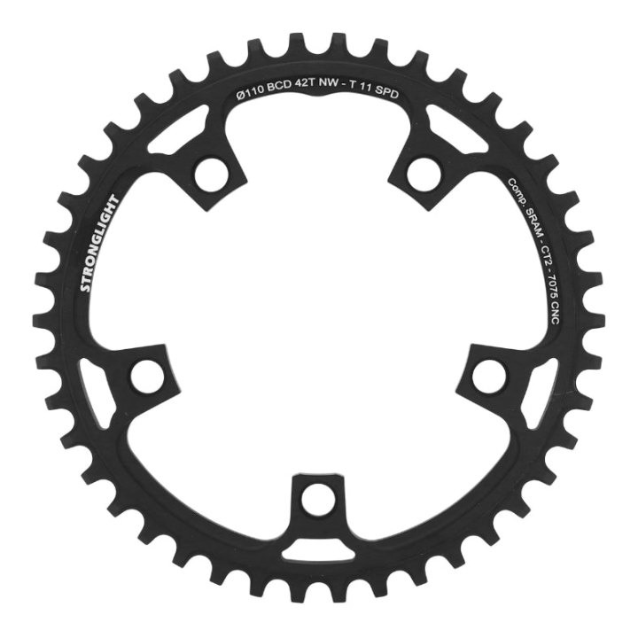 Plateau Gravel 5 branches Ø 110 Pour Sram Stronglight Ct2 42 dents Mono Noir Compatible Red-Force-Rival 11V. Narrow Wide