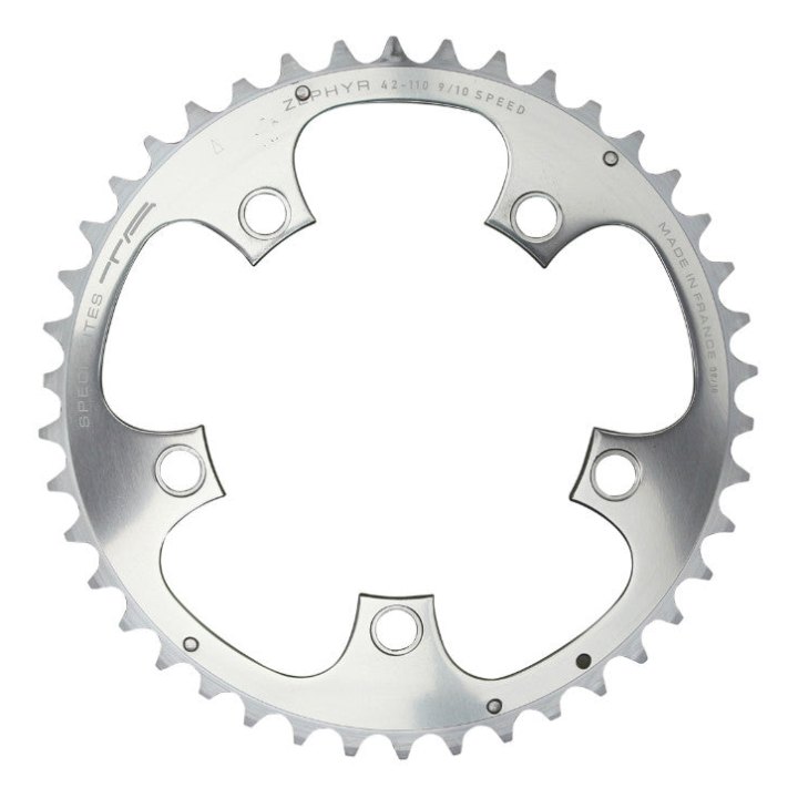 Plateau Route 5 branches Ø 110 Ta Zephyr 42 dents Extérieur Argent Alu 7075 Type Shimano 9-10V.