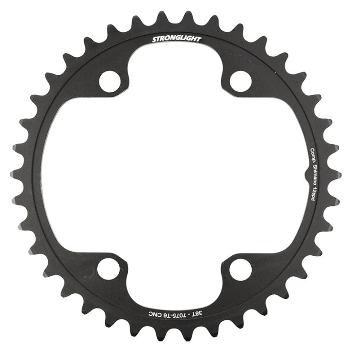 Plateau Route 4 branches Ø 110 Pour Shimano Ultegra R8100- Dura-Ace R9200- 105 R7100 Stronglight 38 dents Intérieur Noir Alu 12V. Pour Extérieur 52 dents