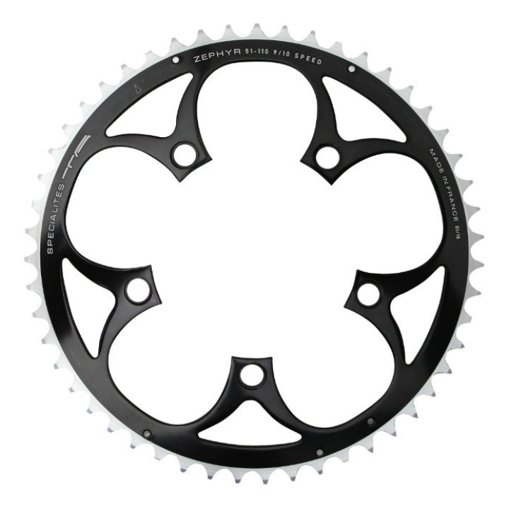 Plateau Route 5 branches Ø 110 Ta Zephyr 51 dents Extérieur Noir Alu 7075 Type Shimano 9-10V.