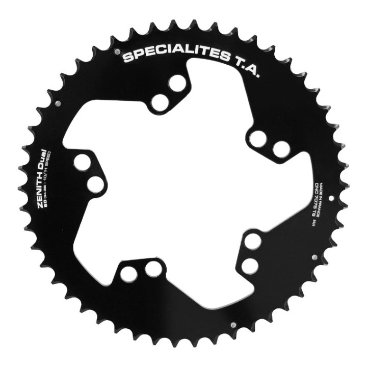 Plateau Route 5 branches Ø 110-130 Pour Pédalier Look Zed Ta 53 dents Extérieur Noir Alu 7075 10-11V.