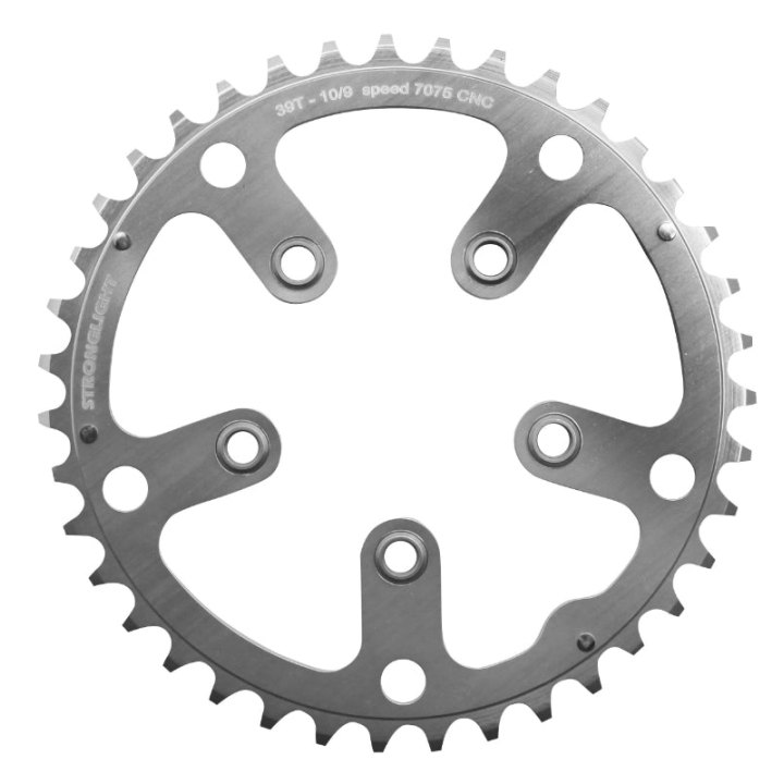 Plateau Route 5 branches Ø 130 Stronglight 39 dents Porteur Argent Ø 74 Alu 7075 Type Shimano 9-10V.