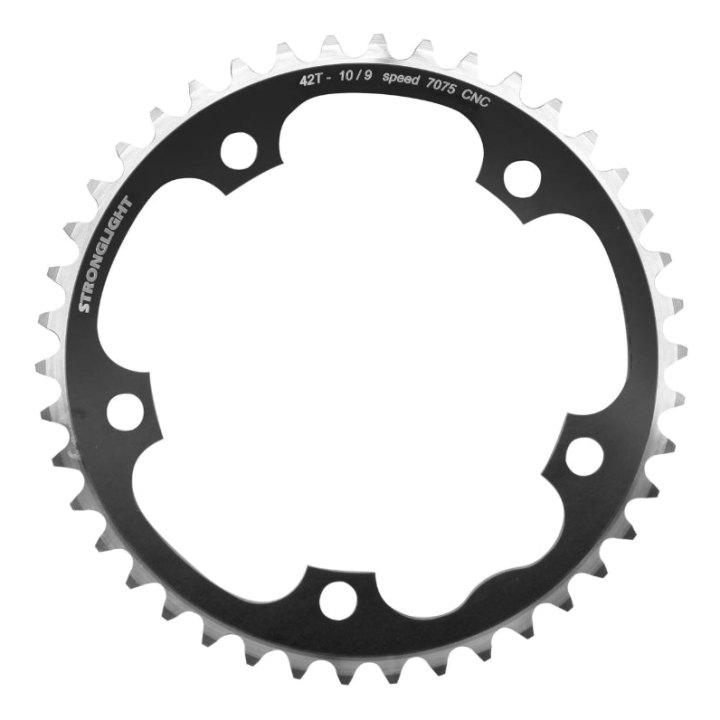 Plateau Route 5 branches Ø 130 Stronglight 42 dents Intérieur Noir Alu 7075 Type Shimano 11-10V.