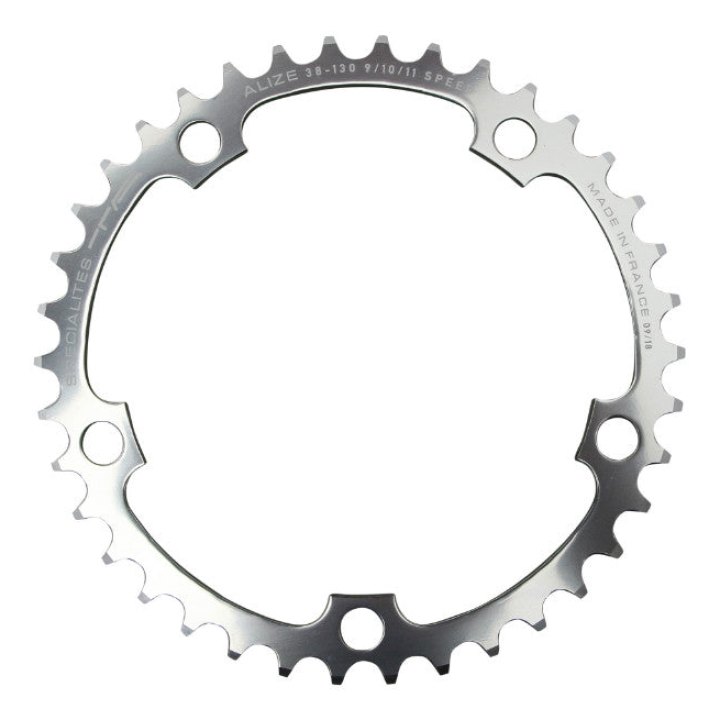 Plateau Route 5 branches Ø 130 Ta Alize 38 dents Intérieur Argent Alu 7075 Type Shimano 8-9-10V.