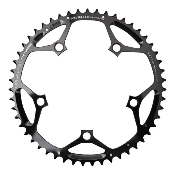 Plateau Route 5 branches Ø 130 Ta Hegoa 51 dents Extérieur Noir Alu 7075 Type Shimano 10-11V.