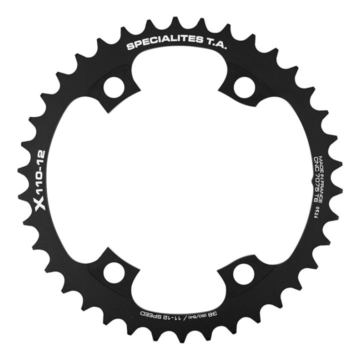 Plateau Route 4 branches Ø 110 Pour Shimano Ultegra R8100-8170 Dura-Ace R9200-9270 105 R7100 Ta X110 38 dents Intérieur Noir 12V. (Penser A Commander Le Kit Intravis Correspondant)