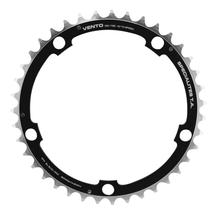 Plateau Route 5 branches Ø 135 Ta Vento Triple 39 dents Milieu Noir Alu 7075 Type Campagnolo 9-10V.