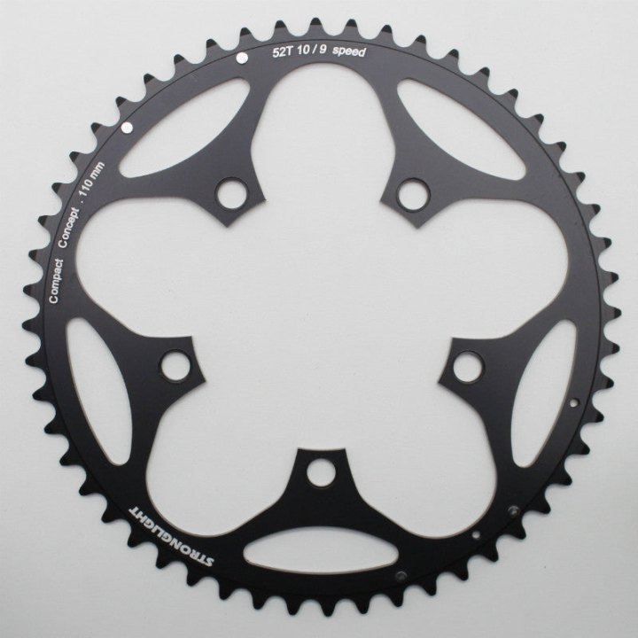Plateau Route 5 branches Ø 110 Stronglight Dural 52 dents Extérieur Noir Type Shimano 10-9V.