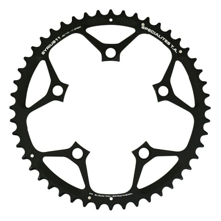 Plateau Route 5 branches Ø 110 Ta Syrius 48 dents Extérieur Noir Alu 7075 Type Shimano 10-11V.