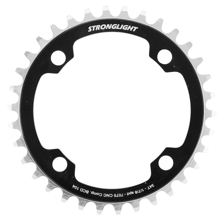 Plateau VAE-E-Bike 4 branches Ø 104 Pour Bosch - Brose - Yamaha - Bafang - Shimano -Sram Stronglight 34 dents Mono Noir Alu 7075 10-9-8V.