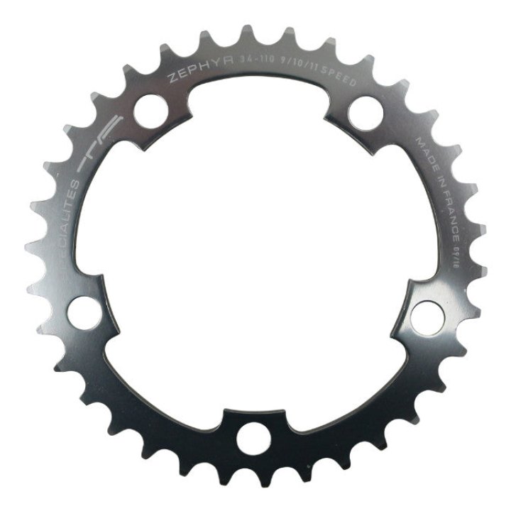 Plateau Route 5 branches Ø 110 Ta Zephyr 34 dents Intérieur Argent Alu 7075 Type Shimano 9-10V.