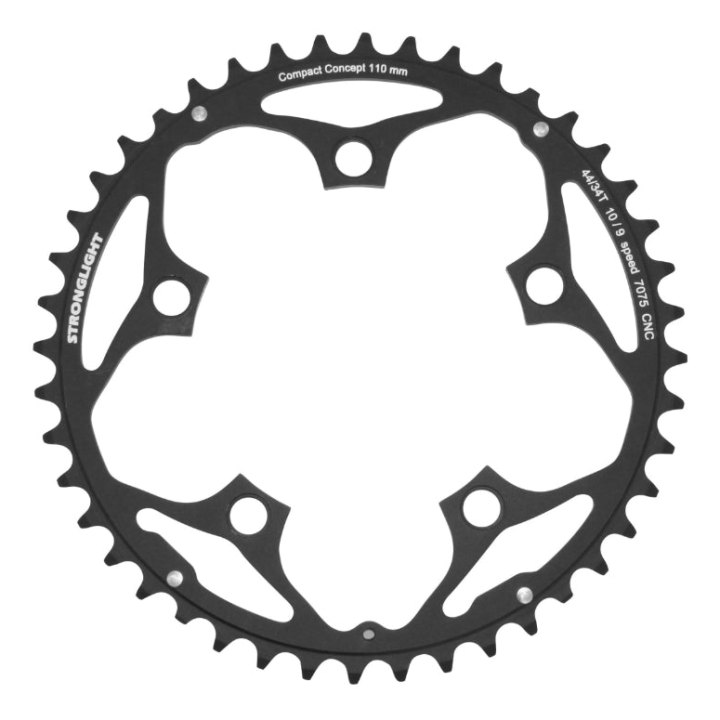 Plateau Route 5 branches Ø 110 Stronglight 44 dents Intérieur Noir Alu 7075 Type Shimano 9-10V.