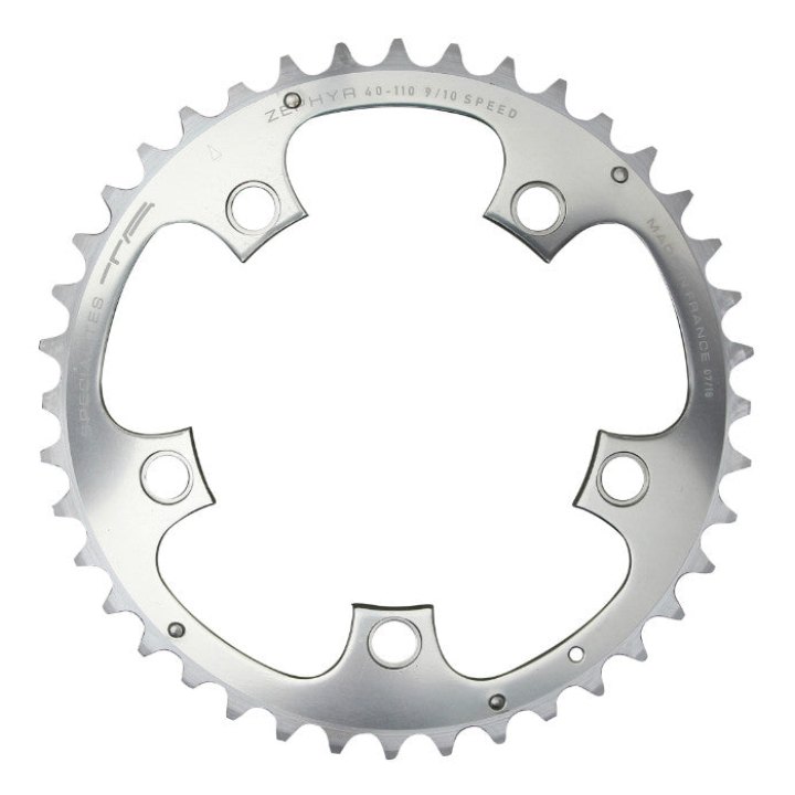 Plateau Route 5 branches Ø 110 Ta Zephyr 40 dents Extérieur Argent Alu 7075 Type Shimano 9-10V.