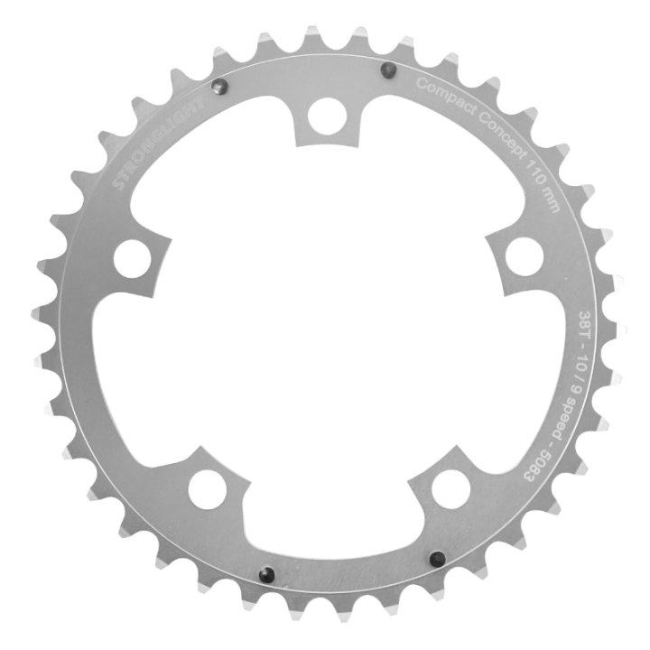 Plateau Route 5 branches Ø 110 Stronglight Dural 38 dents Intérieur Argent Type Shimano 10-9V.