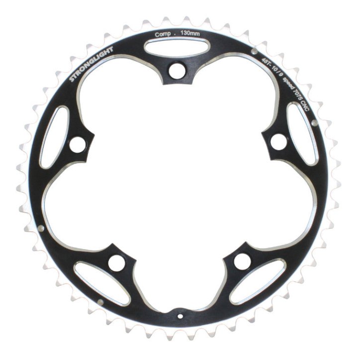 Plateau Route 5 branches Ø 130 Stronglight 48 dents Extérieur Noir Alu 7075 Type Shimano 9-10V.