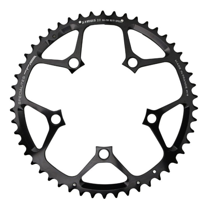 Plateau Route 5 branches Ø 110 Ta Syrius 50 dents Extérieur Noir Alu 7075 Type Shimano 10-11V.