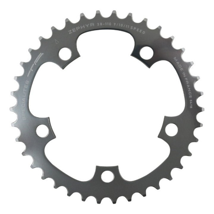 Plateau Route 5 branches Ø 110 Ta Zephyr 38 dents Intérieur Argent Alu 7075 Type Shimano 9-10V.